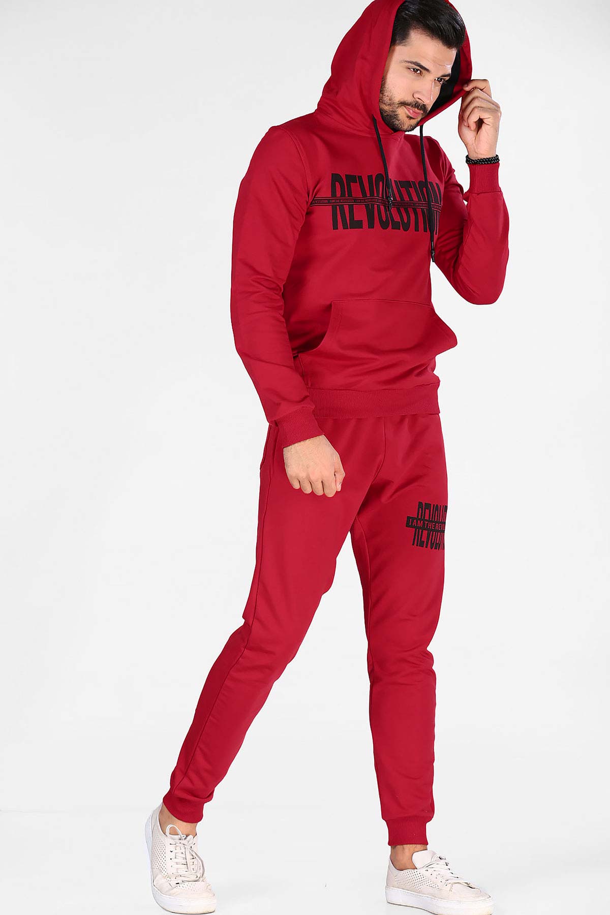 Men's Hooded Red Sweat Suit - Mpirez